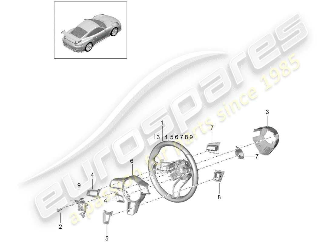 porsche 991 turbo (2018) diagrama de piezas del volante