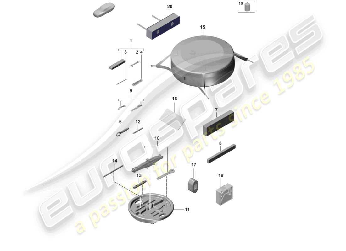 porsche 2022 (panamera 971-2) diagrama de piezas del gato de herramientas