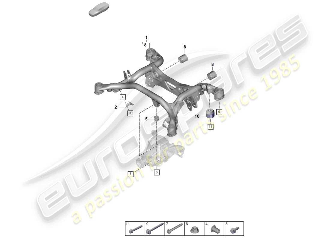 porsche 2023 (cayenne e3 pa) bastidor de soporte bastidor auxiliar de suspensión diagrama de piezas