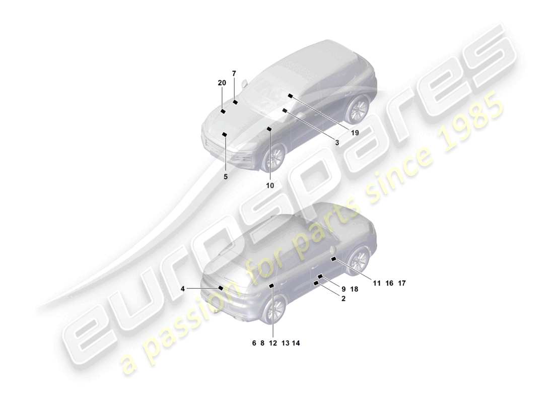 porsche 2025 (cayenne e3 pa) señales/avisos rueda de repuesto señal de advertencia aire acondicionado calefacción auxiliar batería diagrama de piezas