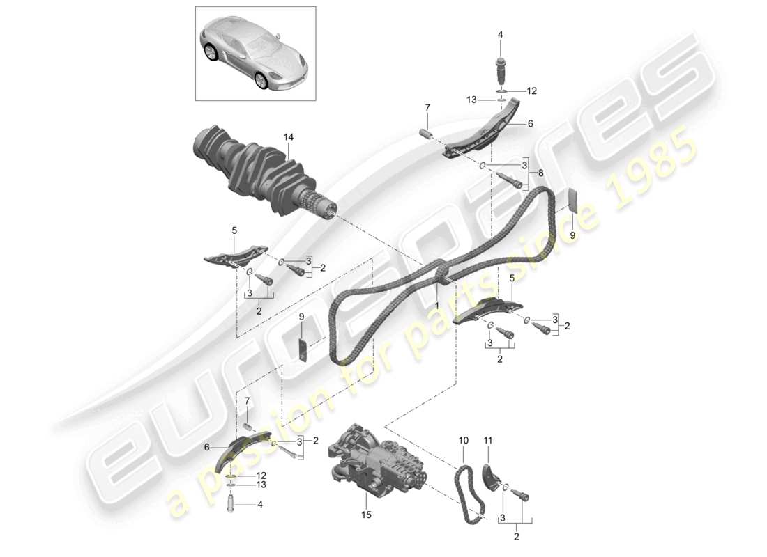 porsche 2024 (718 cayman) diagrama de piezas de la cadena de distribución