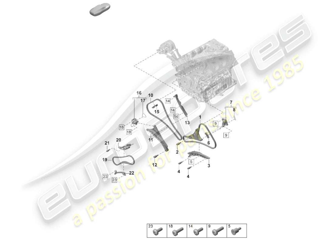 porsche 2022 (panamera 971-2) diagrama de piezas del tensor de cadena del riel deslizante de la cadena de distribución
