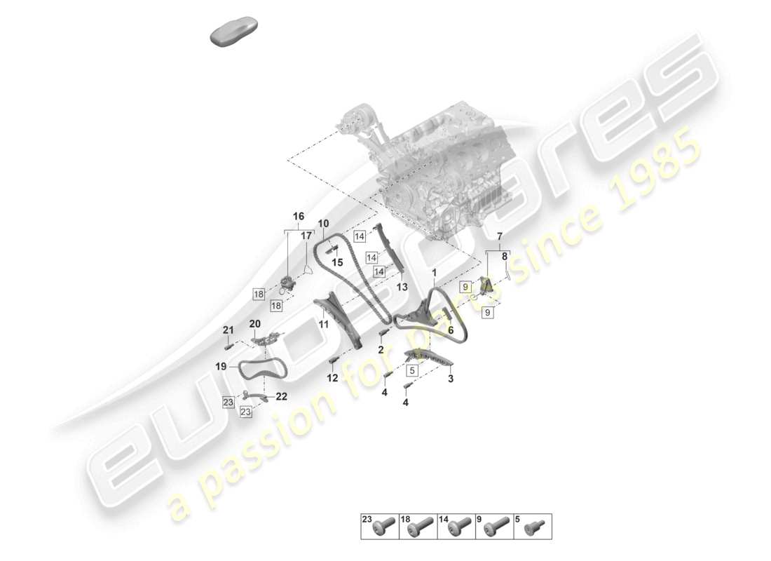 porsche 2022 (panamera 971-2) diagrama de piezas del tensor de cadena del riel deslizante de la cadena de distribución