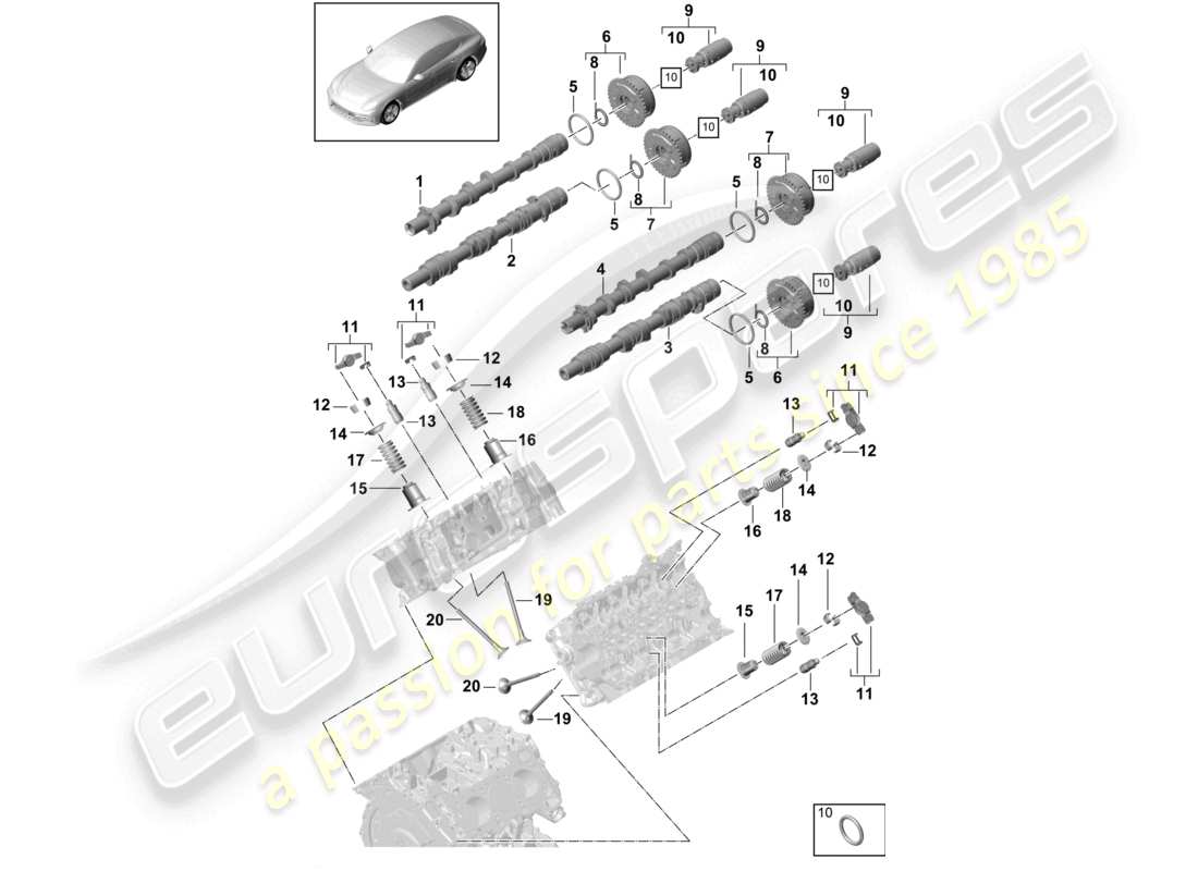 porsche 2021 (panamera 971-1) árbol de levas, válvulas diagrama de piezas