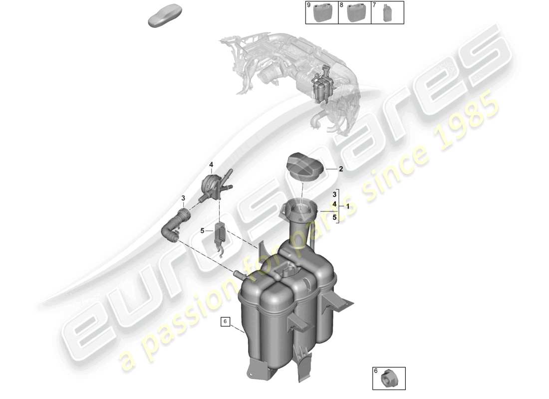 porsche 2024 (992-2) diagrama de piezas del tanque de expansión de refrigerante