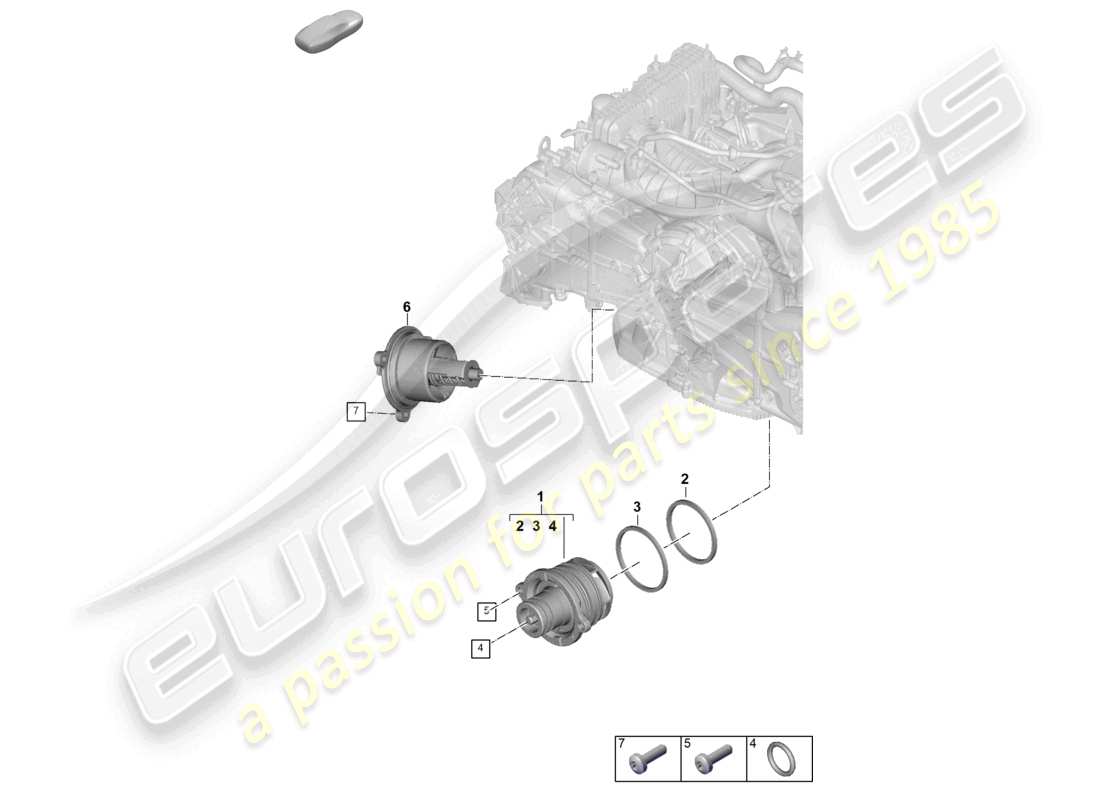 porsche 2024 (992-2) diagrama de piezas del termostato de la bomba de refrigerante