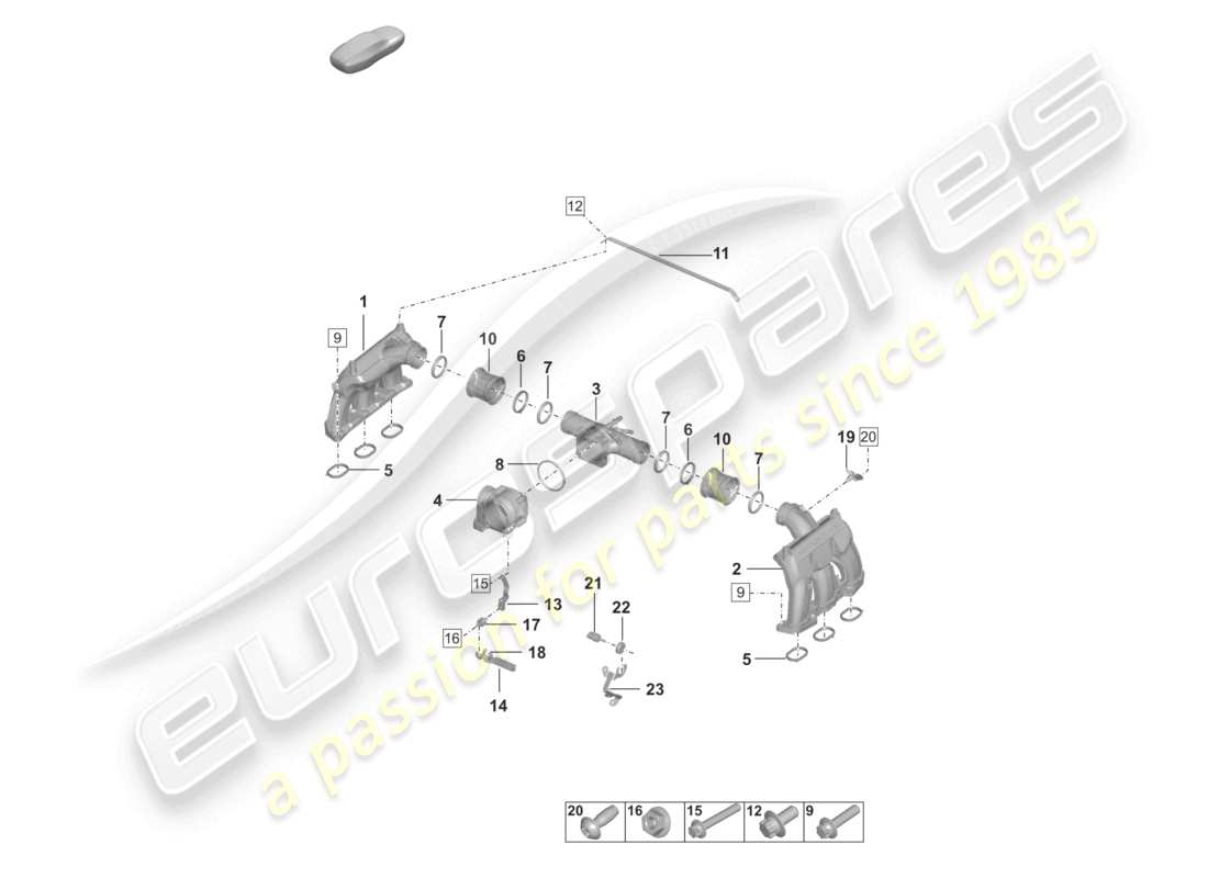 porsche 2023 (992-1) diagrama de piezas de la válvula de mariposa del distribuidor de aire de admisión