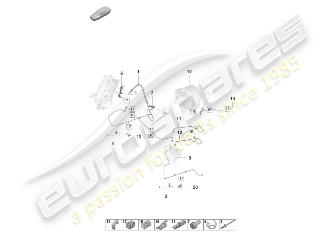 porsche 2021 (992-1 gt3/rs/st) diagrama de piezas de la parte delantera del vehículo de la línea de freno