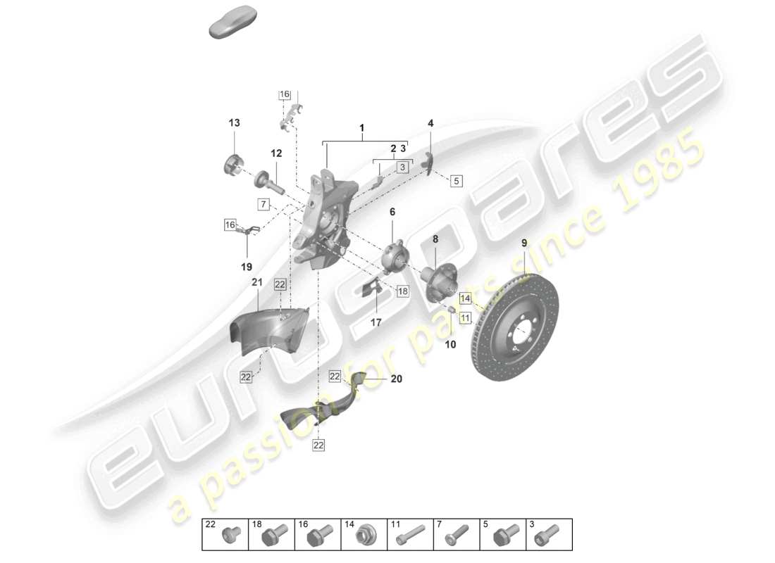 porsche 2021 (992-1 gt3/rs/st) diagrama de piezas del cubo de la rueda del soporte de la rueda