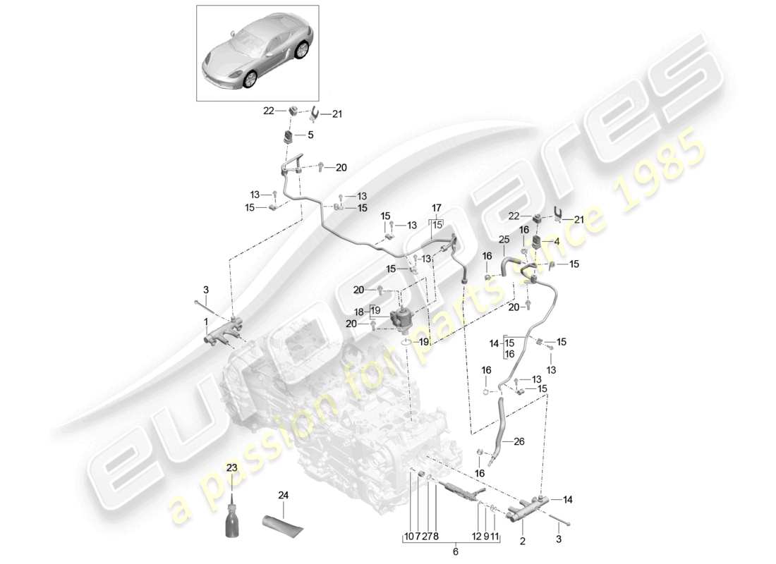 porsche 2024 (718 cayman) diagrama de piezas de la bomba de alta presión del tubo de recolección de combustible