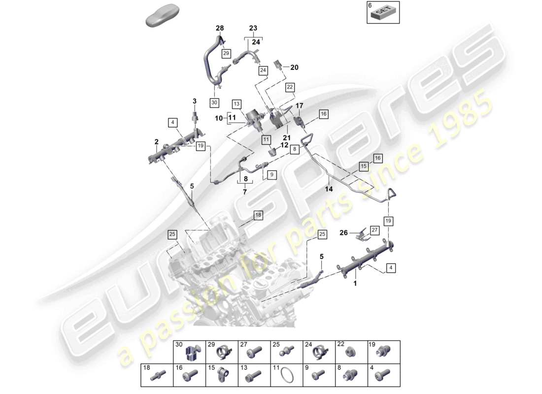porsche 2025 (cayenne e3 pa) diagrama de piezas de la tubería de recolección de combustible, inyector de alta presión, bomba de alta presión, línea de combustible