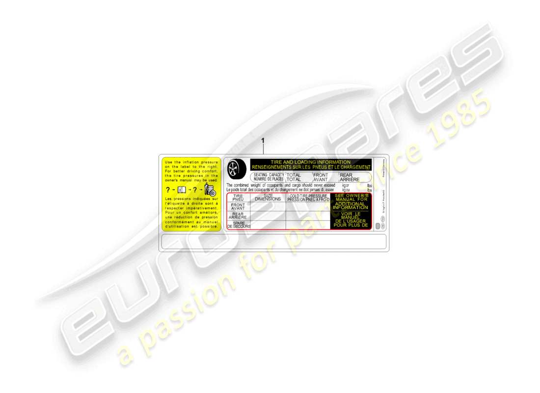 porsche 2021 (taycan 9j1-1) aviso sobre la presión de los neumáticos tamaño de los neumáticos: 192021 d >>- 10.08.2021 diagrama de piezas de ee. uu., canadá y méxico