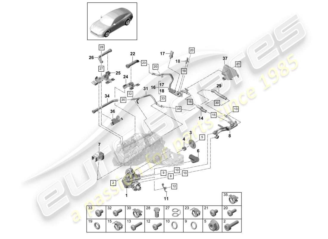 porsche 2021 (panamera 971-1) bomba de alta presión línea de combustible diagrama de piezas