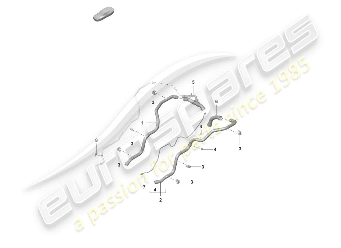 porsche 2021 (992-1 gt3/rs/st) diagrama de piezas del extremo trasero del sistema de enfriamiento del refrigerante