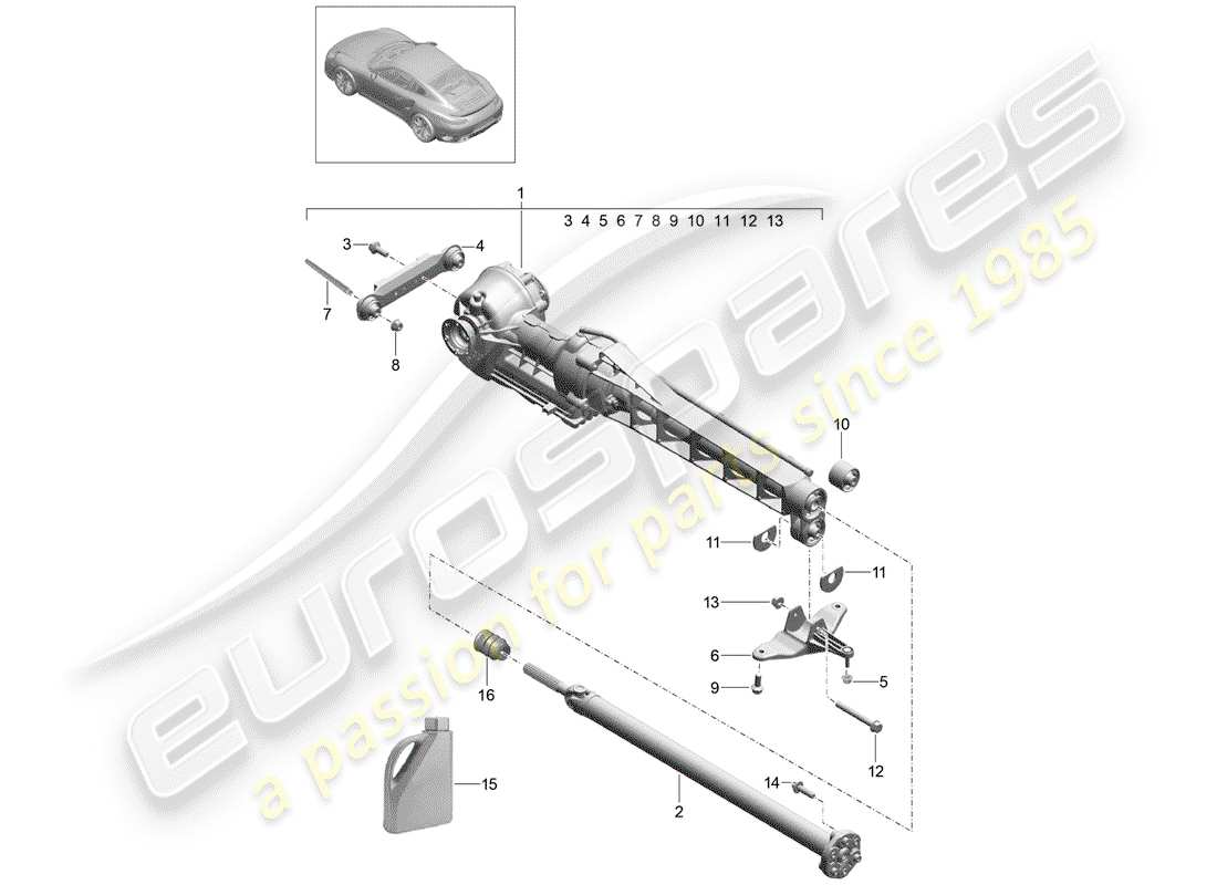 porsche 991 turbo (2018) diagrama de piezas del diferencial del eje delantero