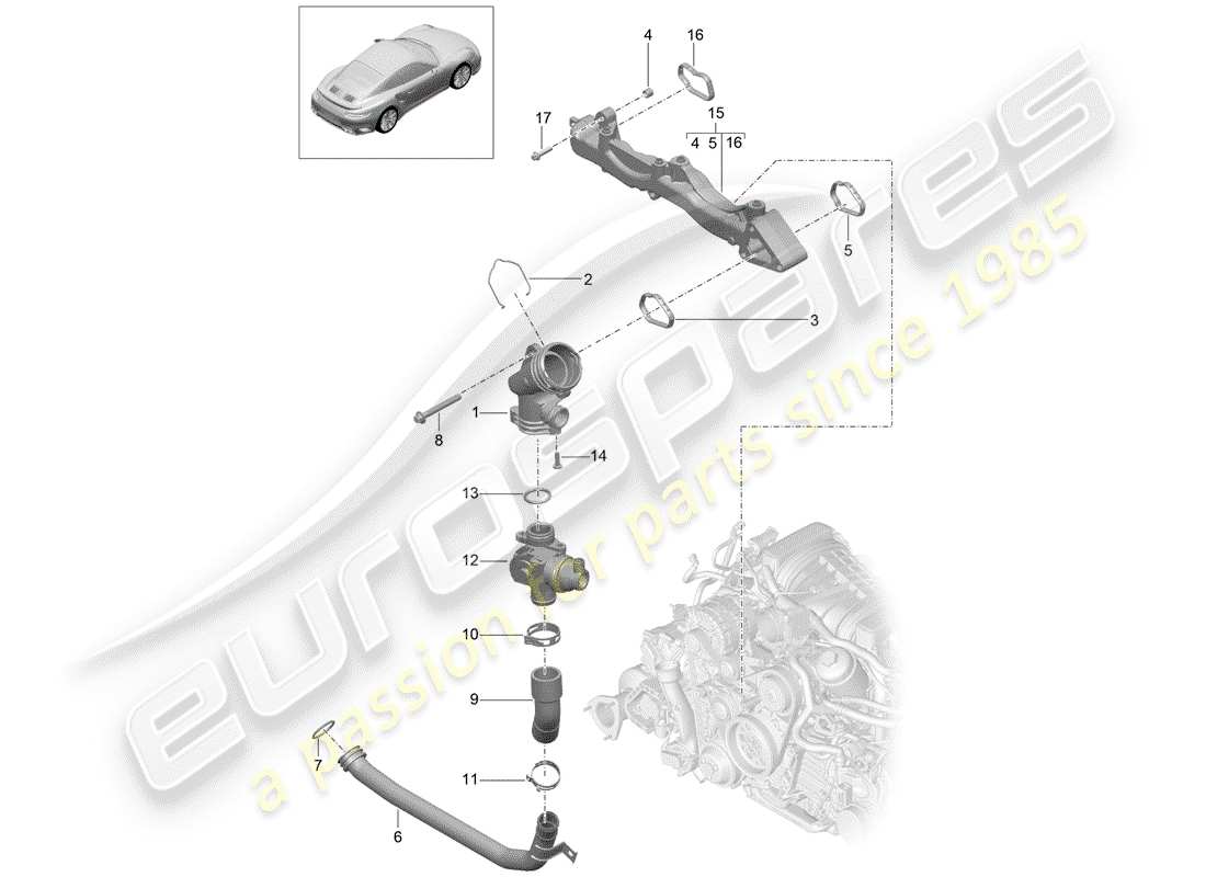 porsche 991 turbo (2018) diagrama de piezas del sub-marco