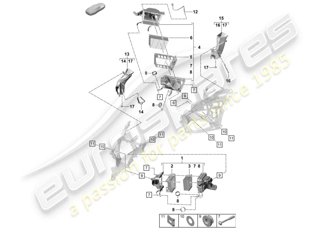 porsche 2021 (992-1 turbo / s) diagrama de piezas del filtro de aire