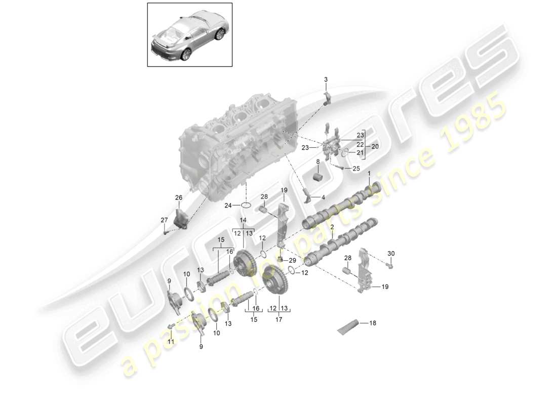 porsche 2021 (991-2 r/gt3/rs) diagrama de piezas completo de la unidad de ajuste del árbol de levas