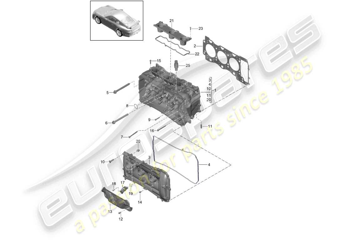 porsche 2021 (991-2 r/gt3/rs) culata con: válvula junta de culata tapa de válvula diagrama de piezas