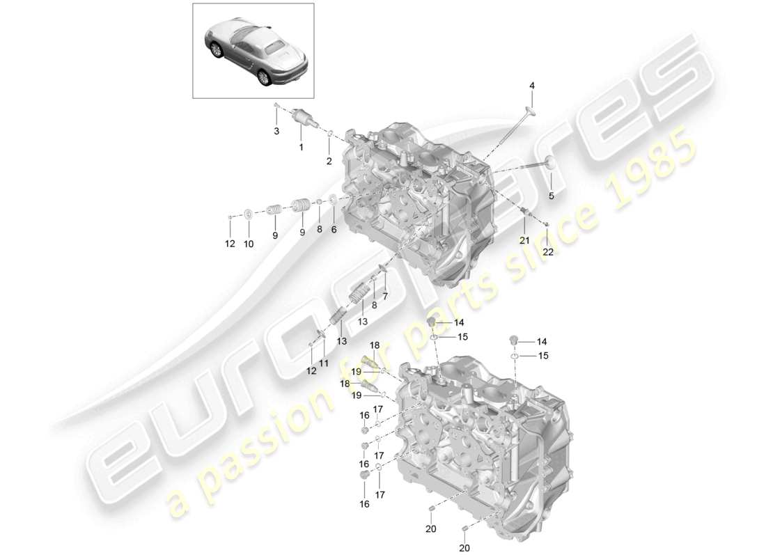 porsche 2022 (718 boxster) accesorios de culata diagrama de piezas de la válvula de entrada/salida