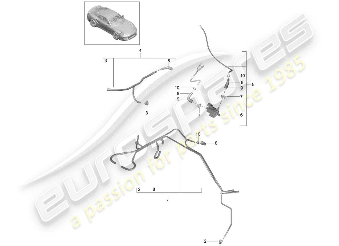 porsche 991 turbo (2018) diagrama de piezas del sistema de vacío