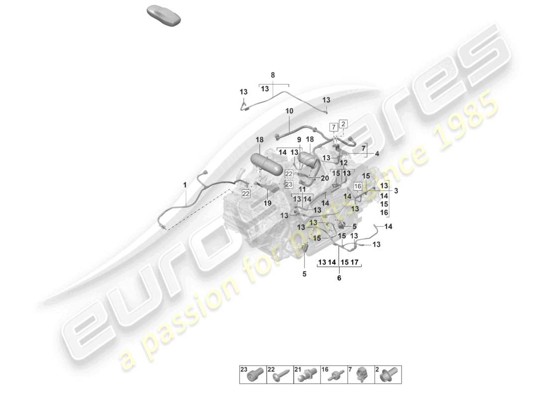 porsche 2021 (992-1 gt3/rs/st) diagrama de partes del motor del sistema de vacío
