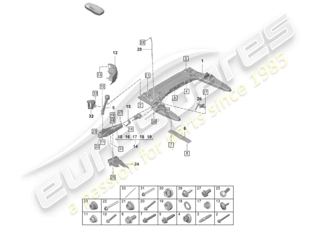 porsche 2021 (992-1 gt3/rs/st) travesaño horquilla inferior diagrama de piezas