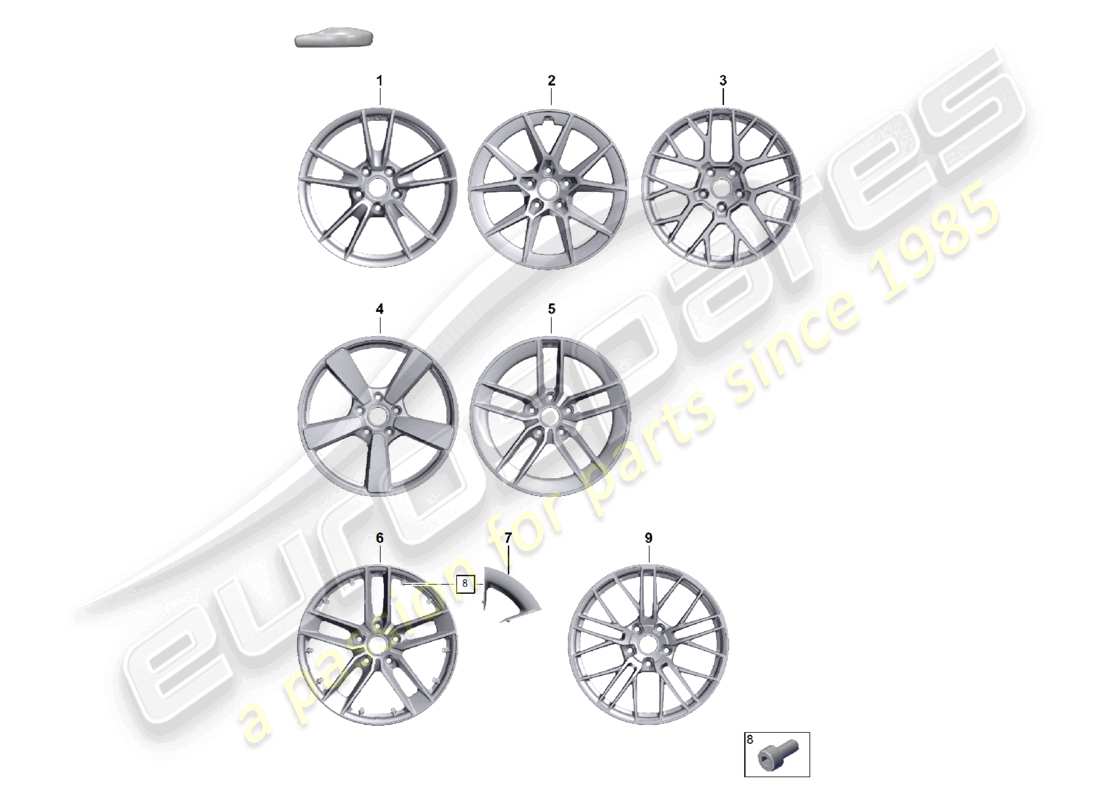 porsche 2025 (992-2) diagrama de piezas de la rueda de aleación