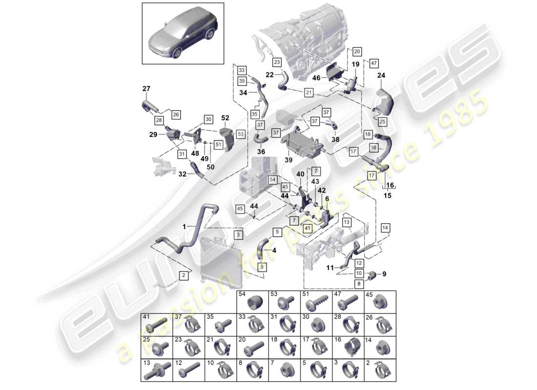 porsche 2022 (cayenne e3 9ya/9yb) sistema de enfriamiento del refrigerante diagrama de piezas