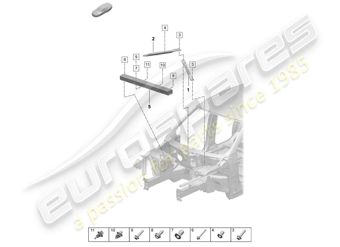 porsche 2025 (macan-e) accesorios para puntal de domo delantero diagrama de piezas