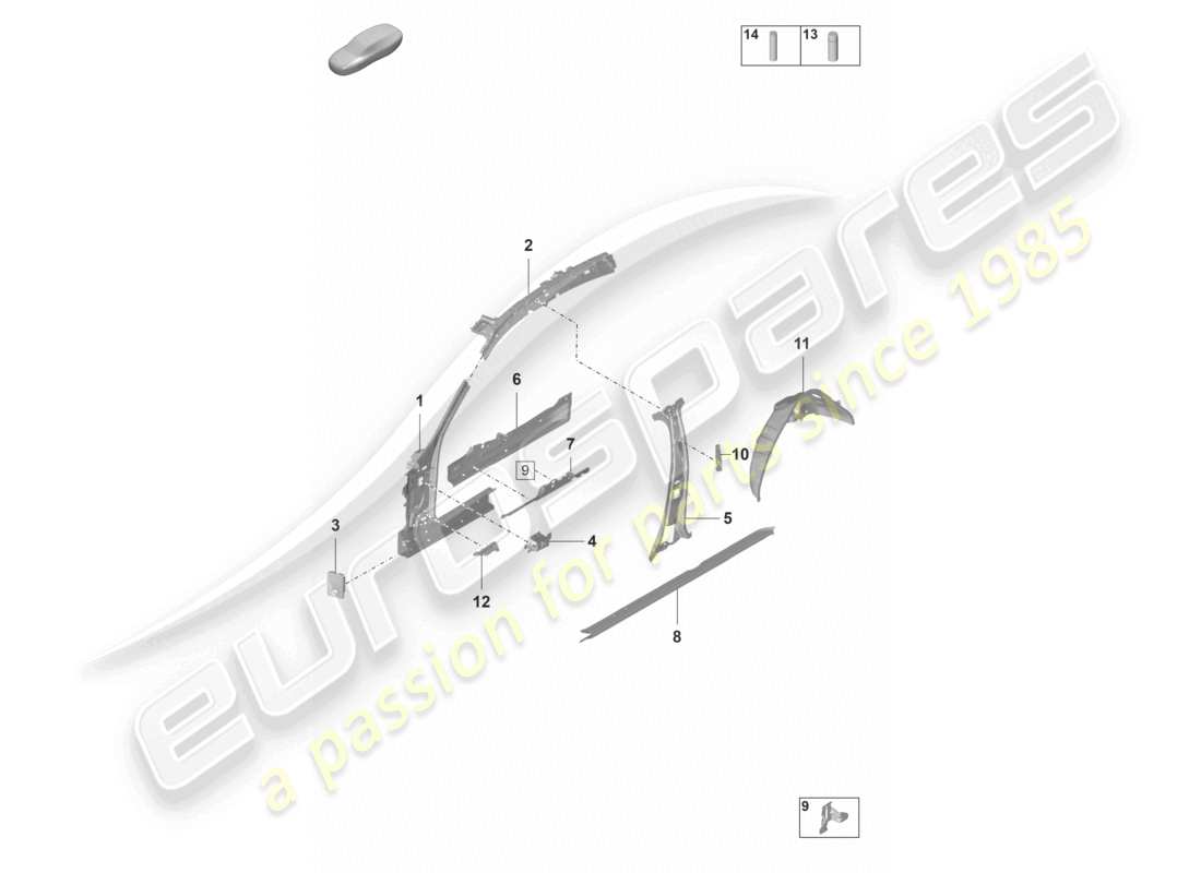 porsche 2022 (panamera 971-2) diagrama de la parte interior de la parte lateral