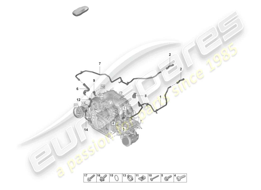 porsche 2021 (992-1 gt3/rs/st) diagrama de piezas del calentador del sistema de enfriamiento del refrigerante