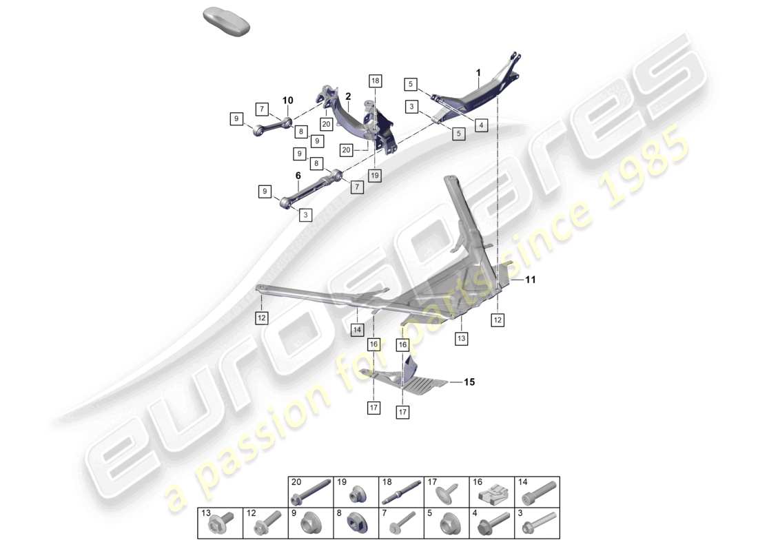 porsche 2021 (992-1 gt3/rs/st) diagrama de piezas del travesaño del eje trasero