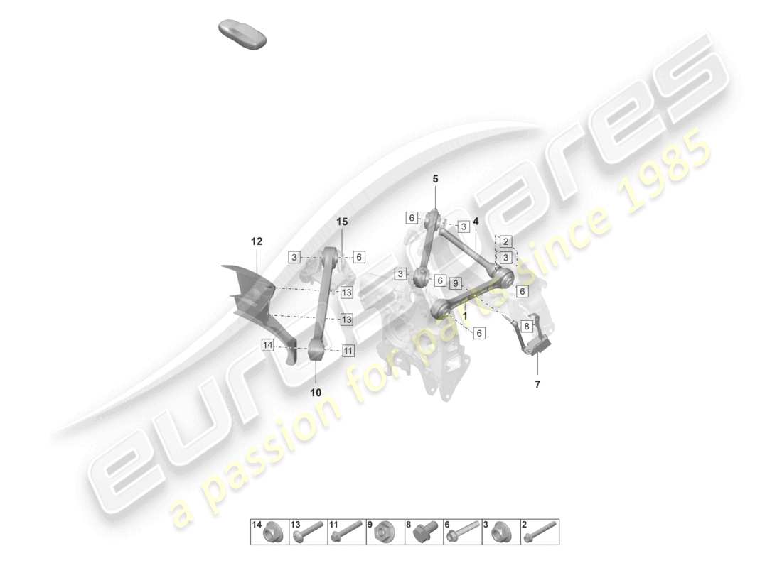 porsche 2021 (992-1 gt3/rs/st) diagrama de piezas del eje trasero de horquilla