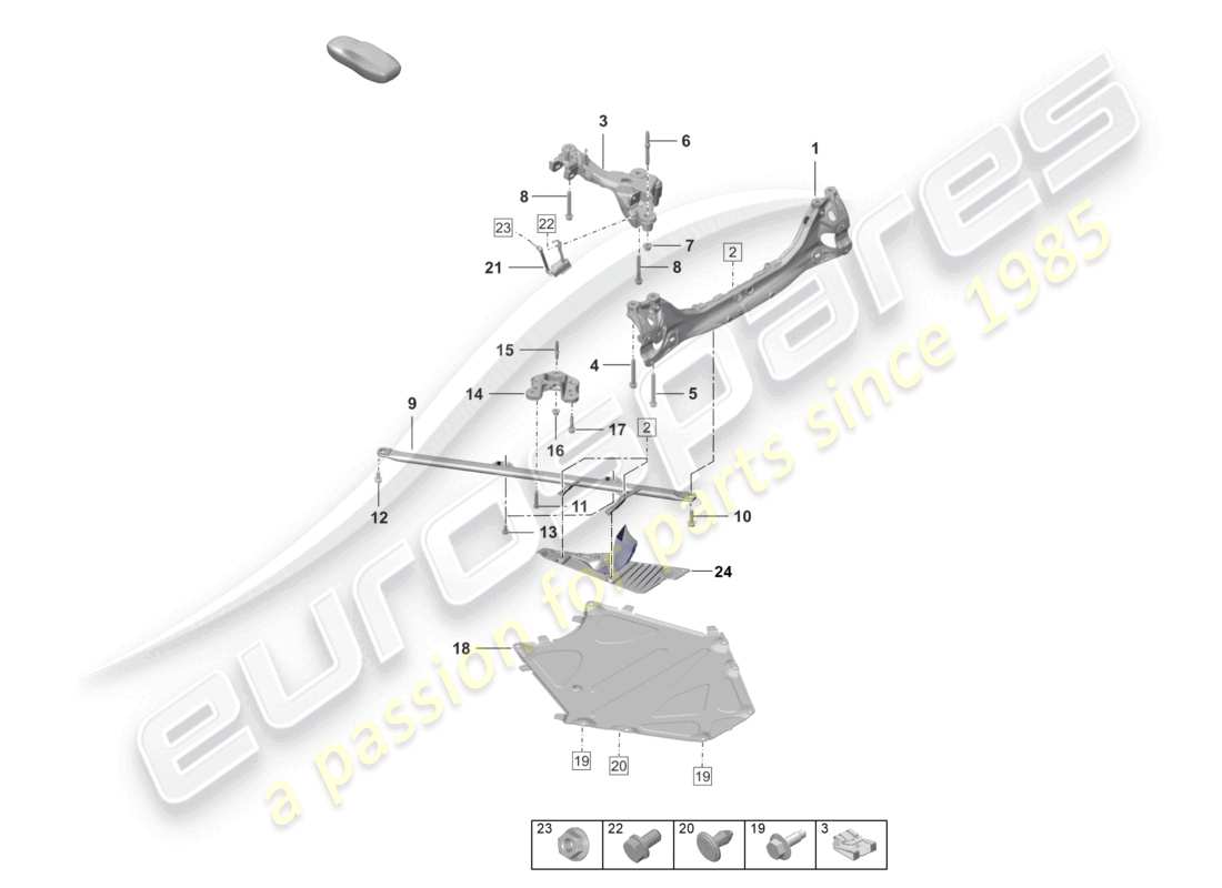 porsche 2024 (992-2 turbo / s) diagrama de piezas del travesaño del eje trasero