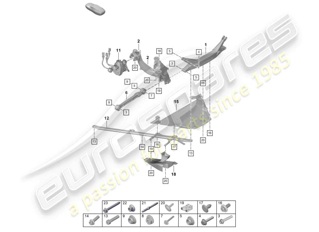 porsche 2026 (992-2 gt3) diagrama de piezas del travesaño del eje trasero