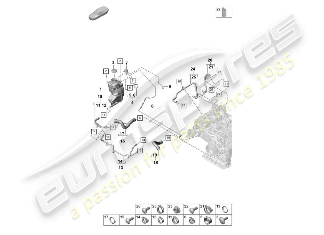 porsche 2022 (panamera 971-2) sistema de enfriamiento de refrigerante tanque de expansión de refrigerante línea de ventilación diagrama de piezas
