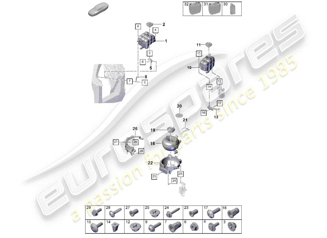 porsche 2025 (cayenne e3 pa) diagrama de piezas del sistema de enfriamiento del refrigerante tanque de expansión del refrigerante
