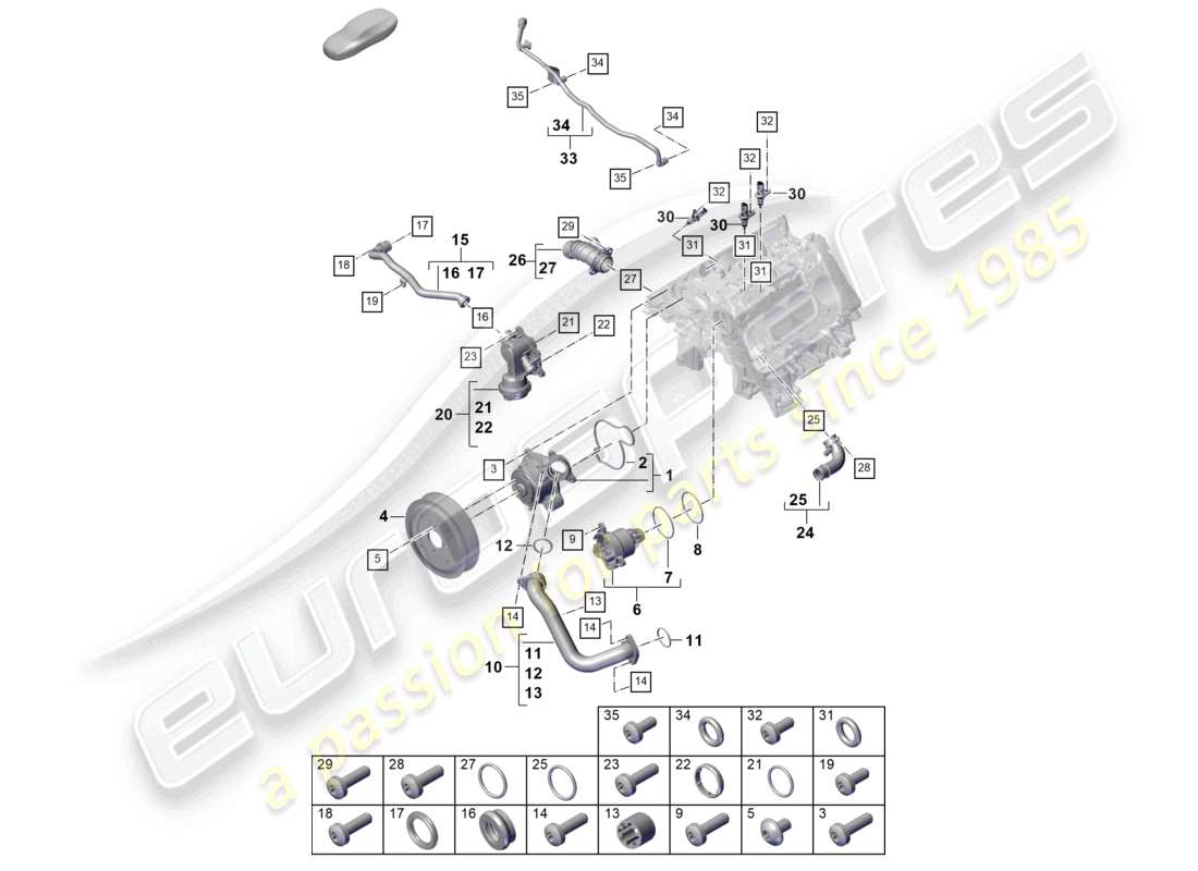 porsche 2025 (cayenne e3 pa) diagrama de piezas de la carcasa del termostato de la bomba de refrigerante