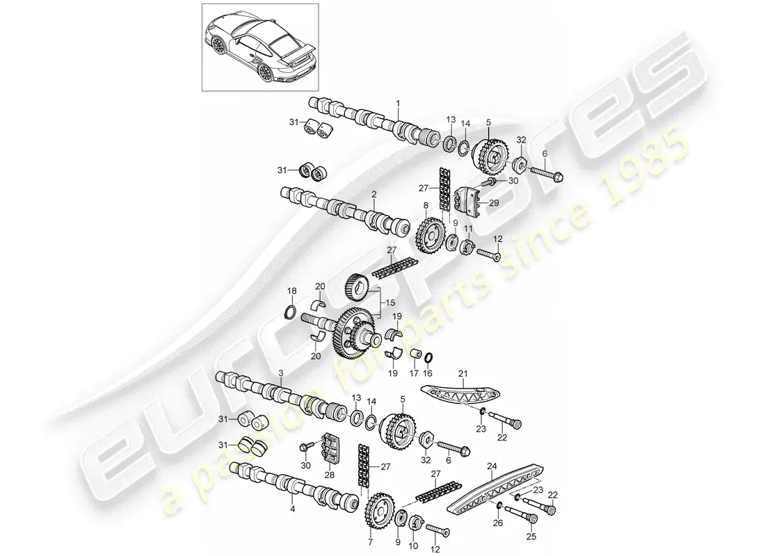 porsche 2008 (997-1 gt3) control de válvula diagrama de piezas