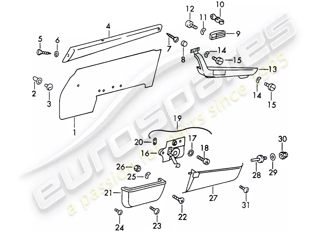 porsche 1969 (911/912) equipamiento interior - puertas - d - mj 1969>> diagrama de piezas