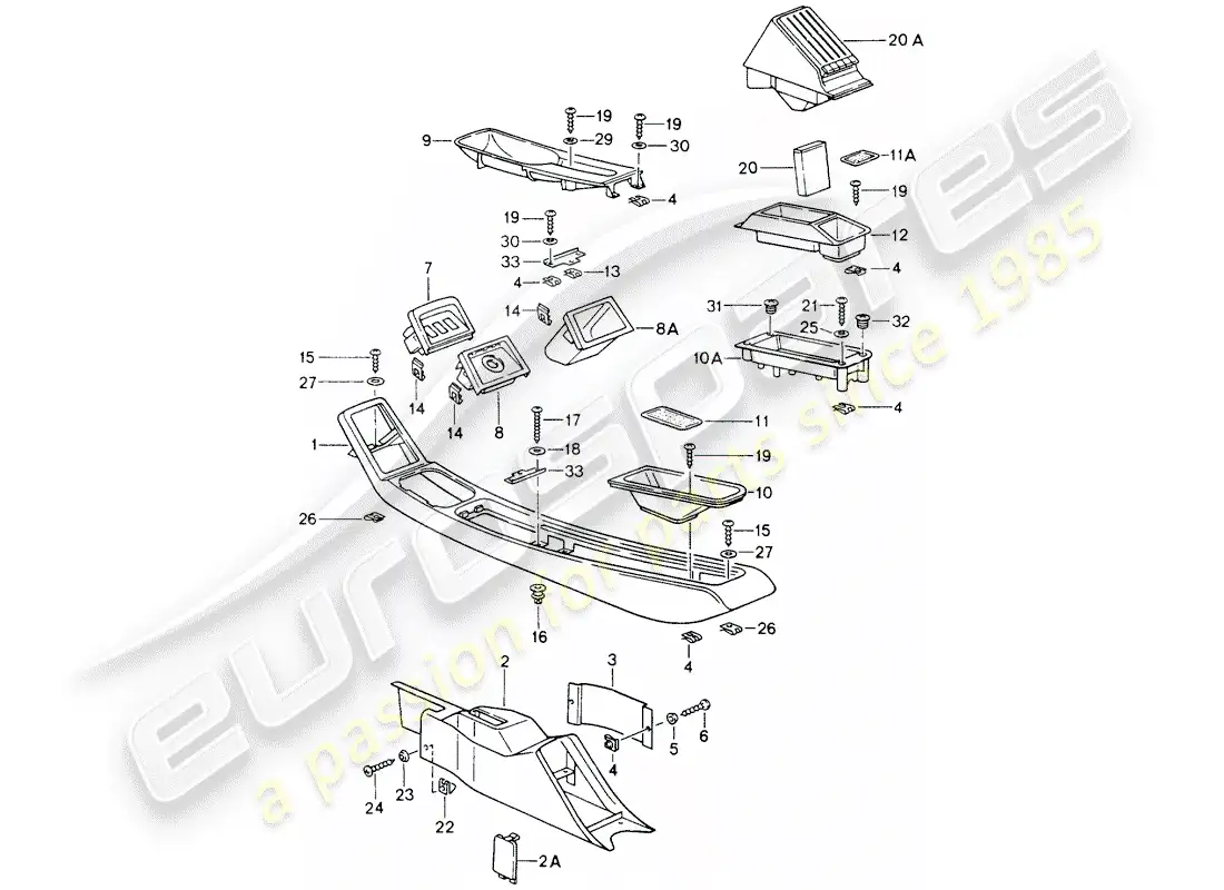 porsche 1990 (964) diagrama de piezas de la consola central