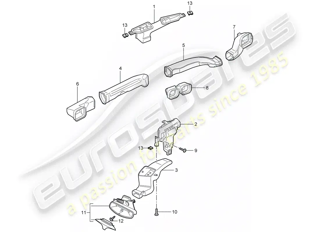 porsche 2007 (997-1 turbo / gt2) distribuidor de aire diagrama de piezas