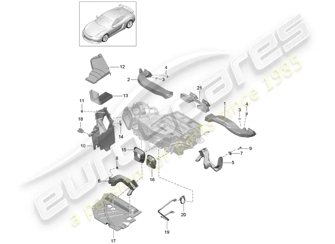 porsche 2016 (981 cayman gt4) diagrama de piezas del conducto de aire