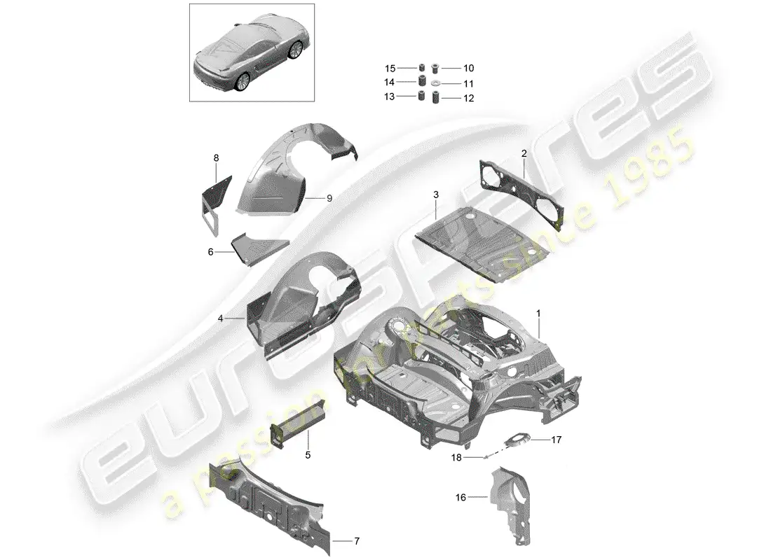 porsche 2016 (981 cayman gt4) diagrama de piezas del extremo trasero