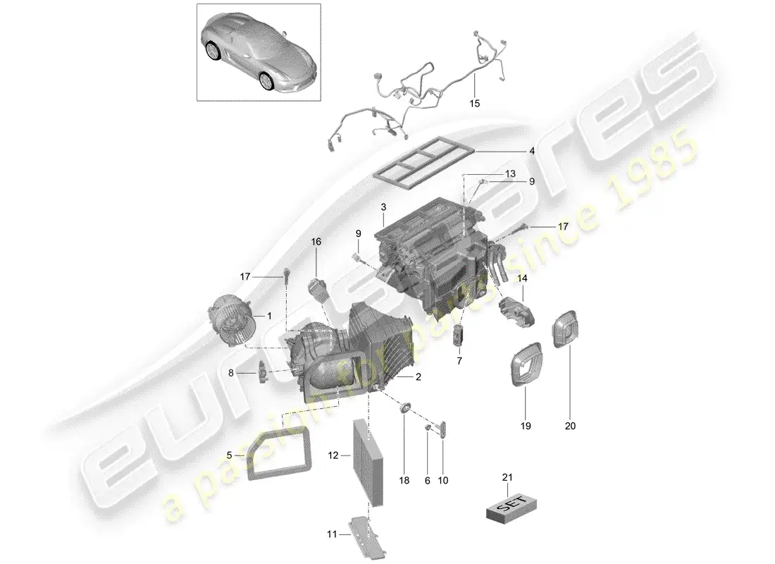 porsche 2016 (981 boxster spyder) aire acondicionado diagrama de piezas