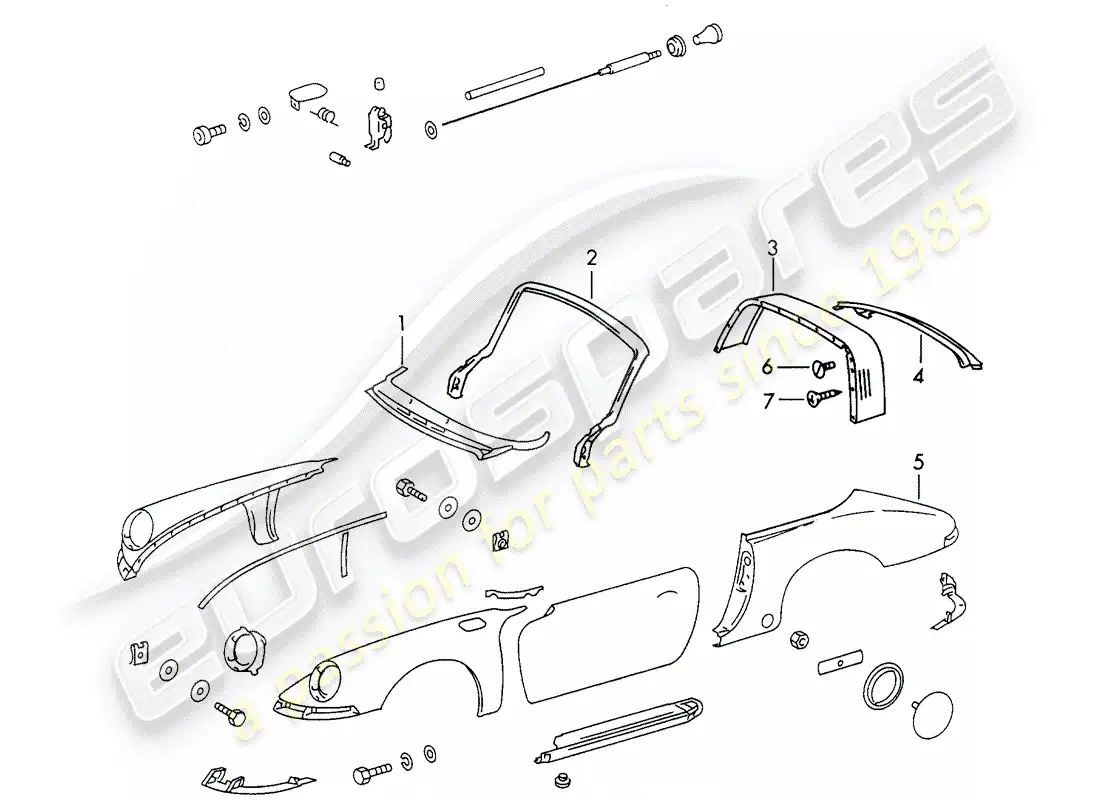 porsche 1969 (911/912) paneles exteriores diagrama de piezas