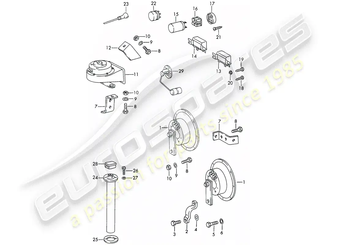 porsche 1968 (911/912) bocina - relé diagrama de piezas