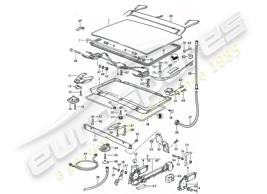 porsche 1988 (924s) techo elevable diagrama de piezas