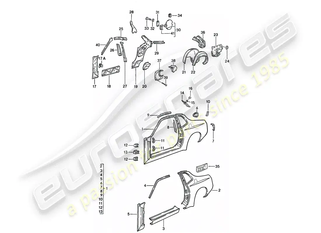 porsche 1988 (944) panel lateral diagrama de piezas